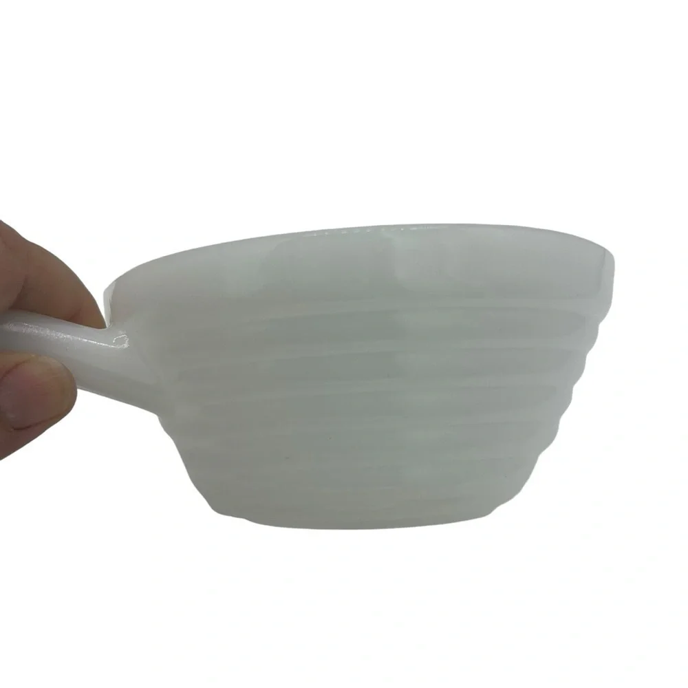 Vintage FIRE-KING WHITE BEEHIVE SOUP BOWL w/ HANDLE Ovenware Made in USA